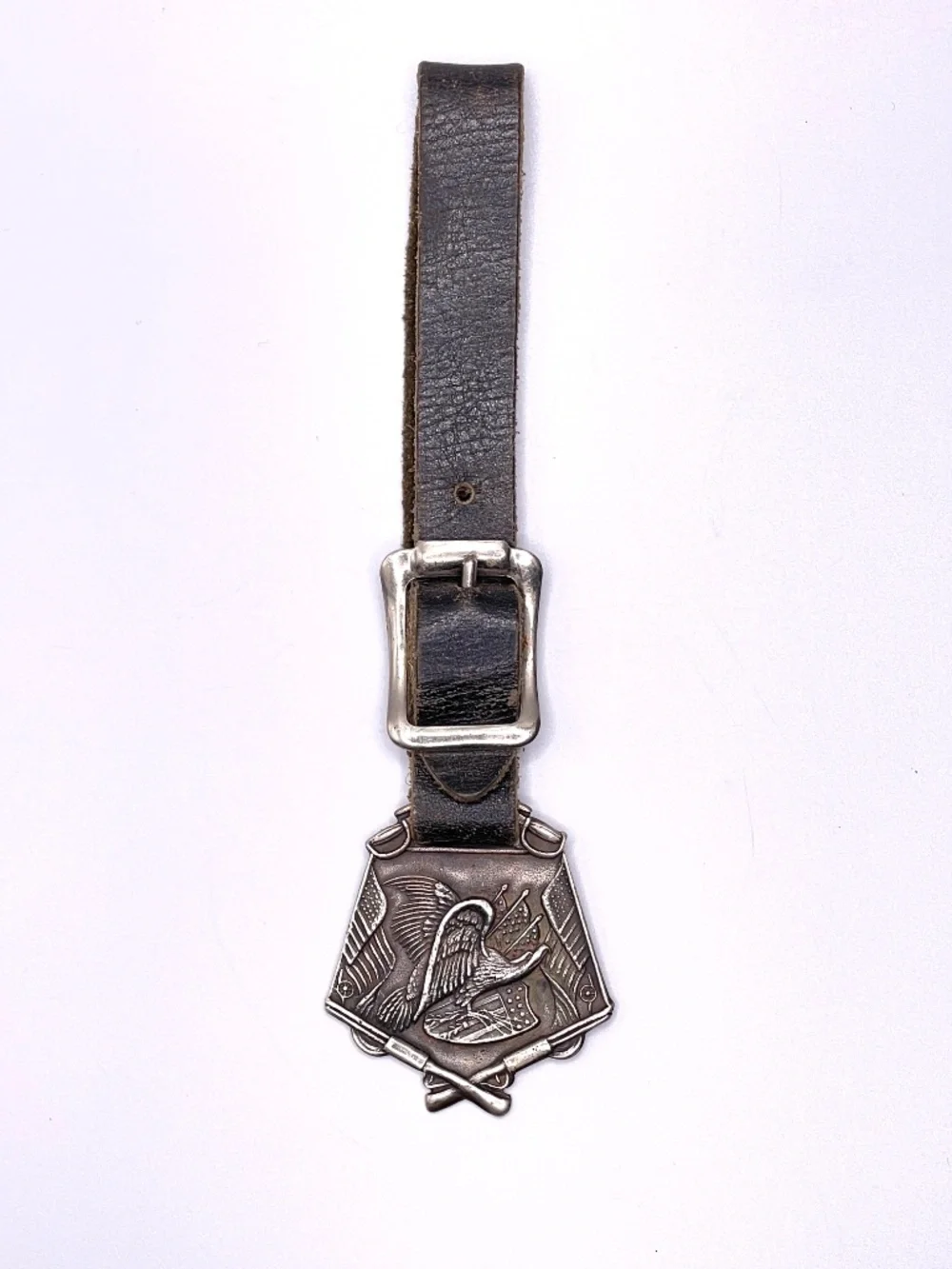 Vintage Watch Fob Shield Shape Eagle with Crossed Rifles